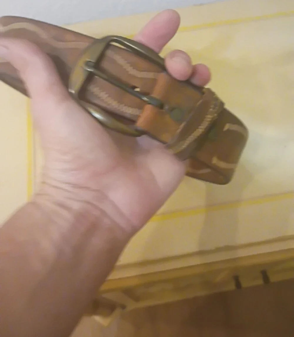 Men's Brown Leather Belt with Contrast Stitching MAC Name Engraved